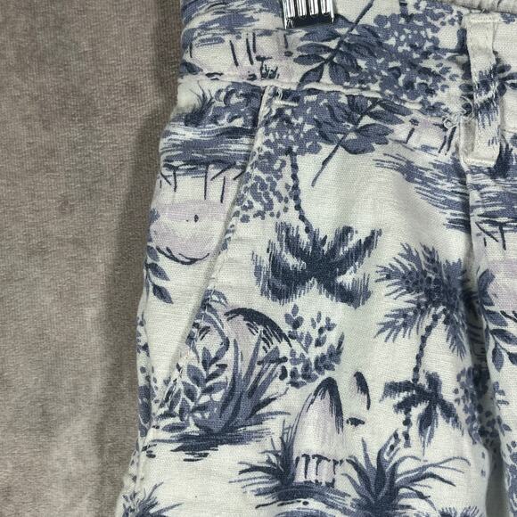 Abercrombie & Fitch Shorts Womens Large White Blue Palm Tree Print Linen Blend - Picture 3 of 11